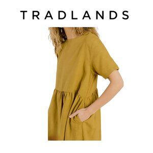 Tradlands Nico Linen Tencel Dress XS Noelle Tobacco Midi Pocket Capsule Dress